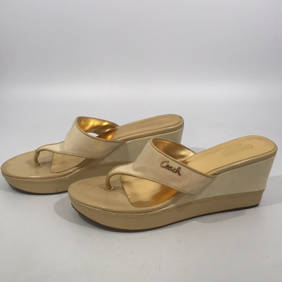 Coach sandals Felicia size 8.5B cream tan gold 3 1/2” heel - Picture 3 of 11